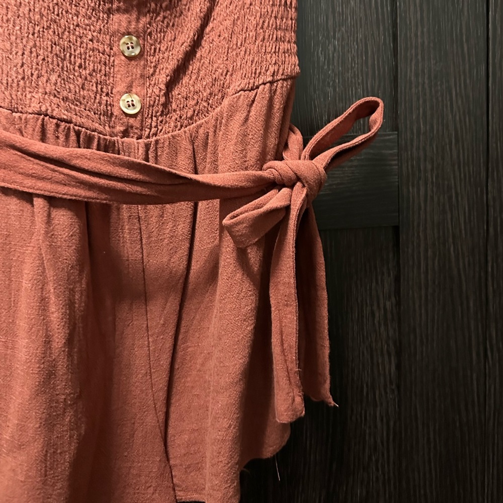 Terracotta Linen Mini Romper - Picture 2 of 12